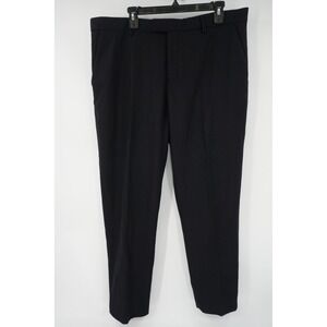 Ted Baker Flannel Wool Pants Black Flat Front Straight Leg Regular Fit 40x30